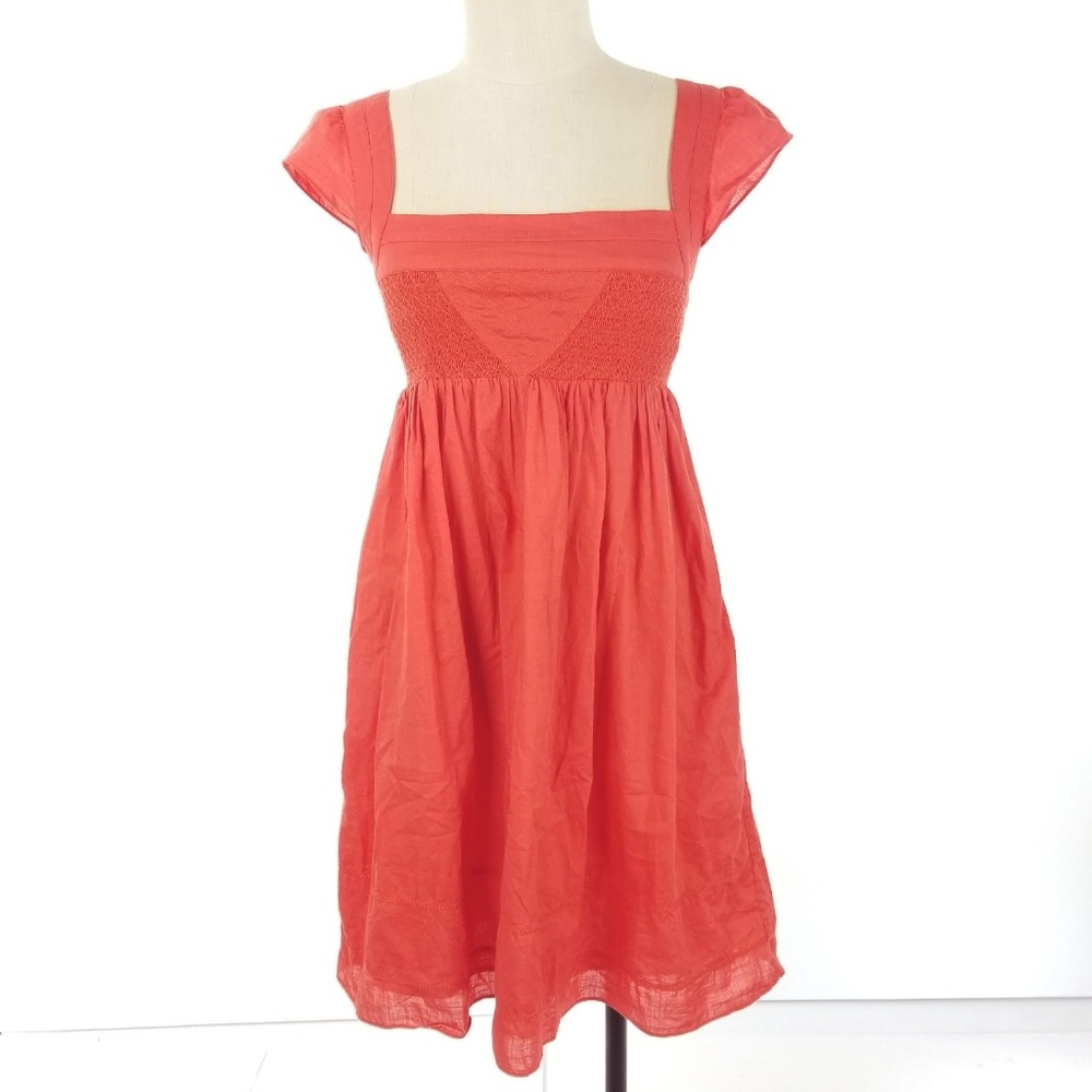 Maeve Sun Dress Orange Cap Sleeve Smocked Top